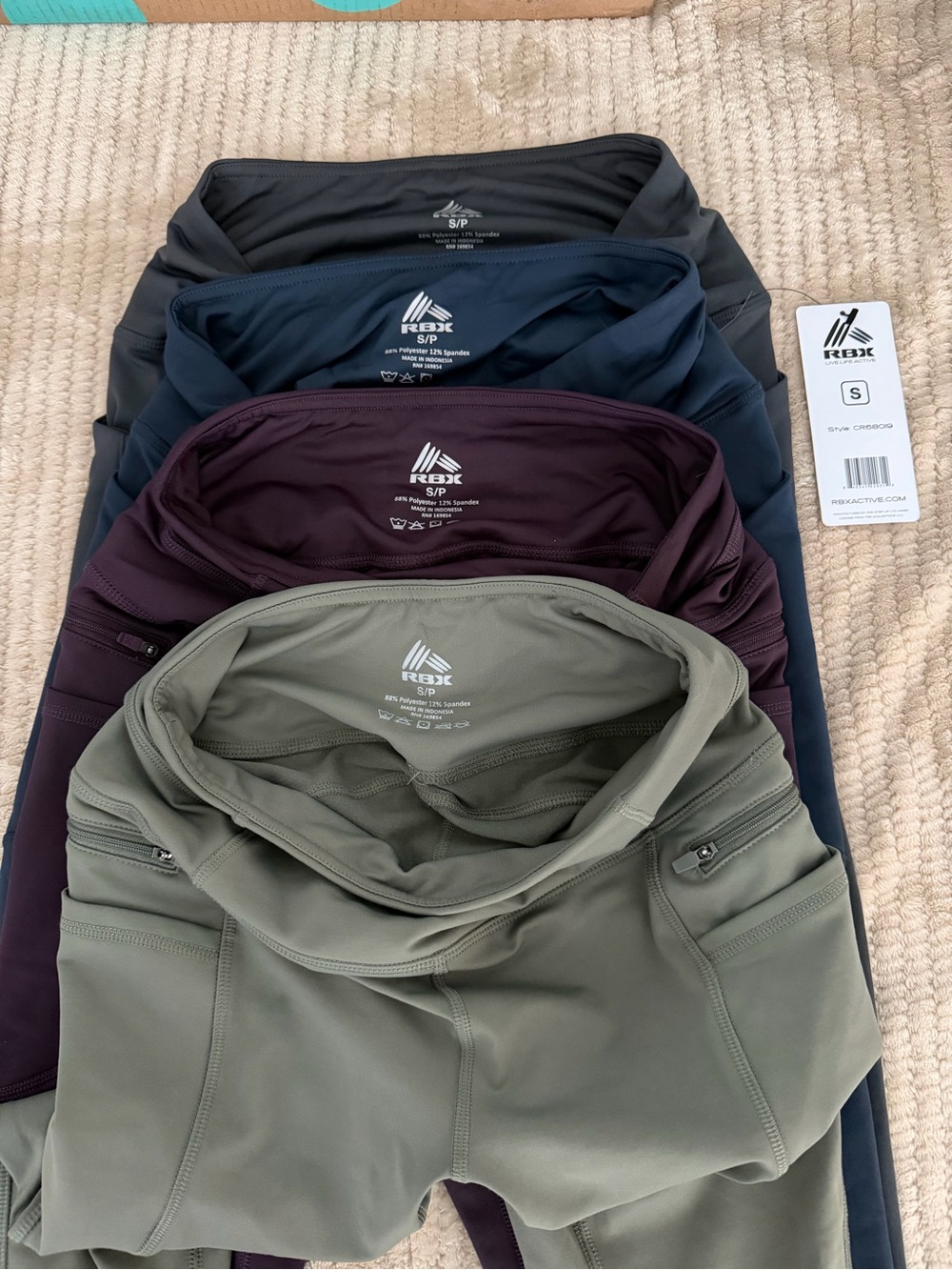 RBX Women's High-Waist Leggings Set in Olive, Plum, Navy, Charcoal